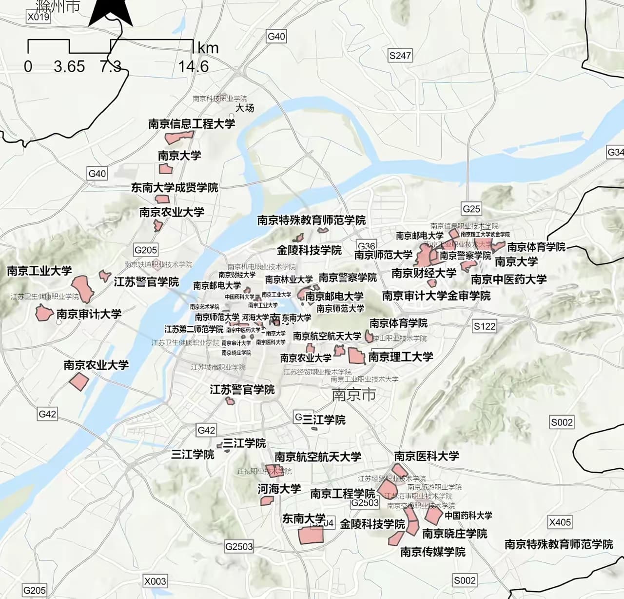 南京市高校分布图